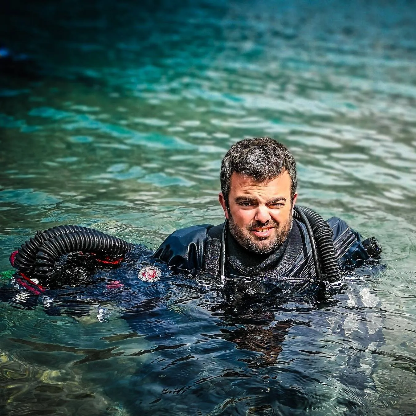 David Mallo im Wasser mit Rebreather